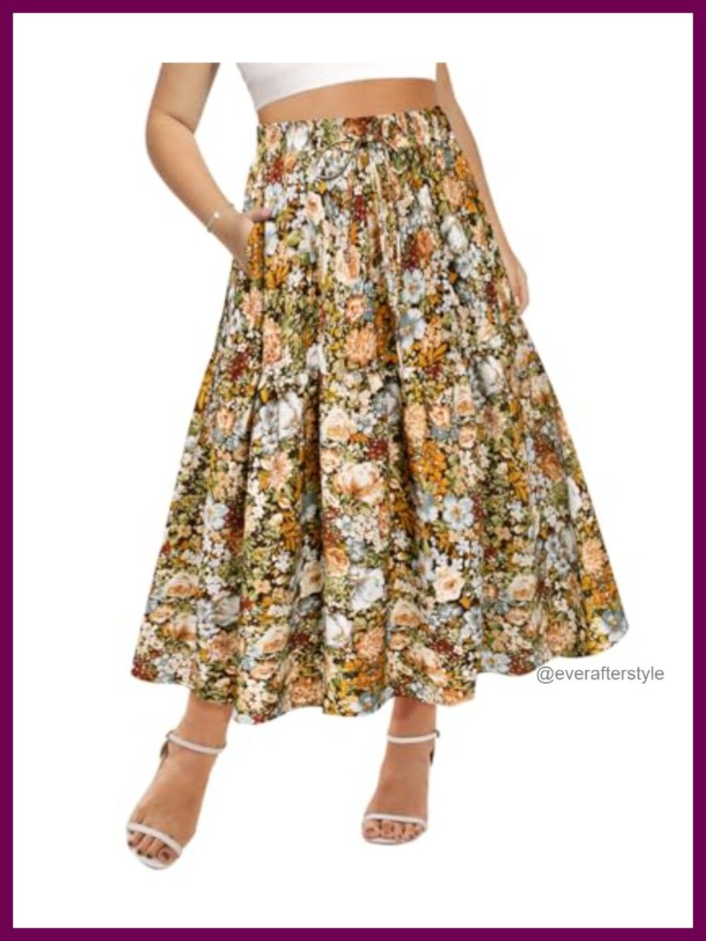 Plus Size Boho Maxi Skirt Elastic High Waist A-Line Tiered with Pockets